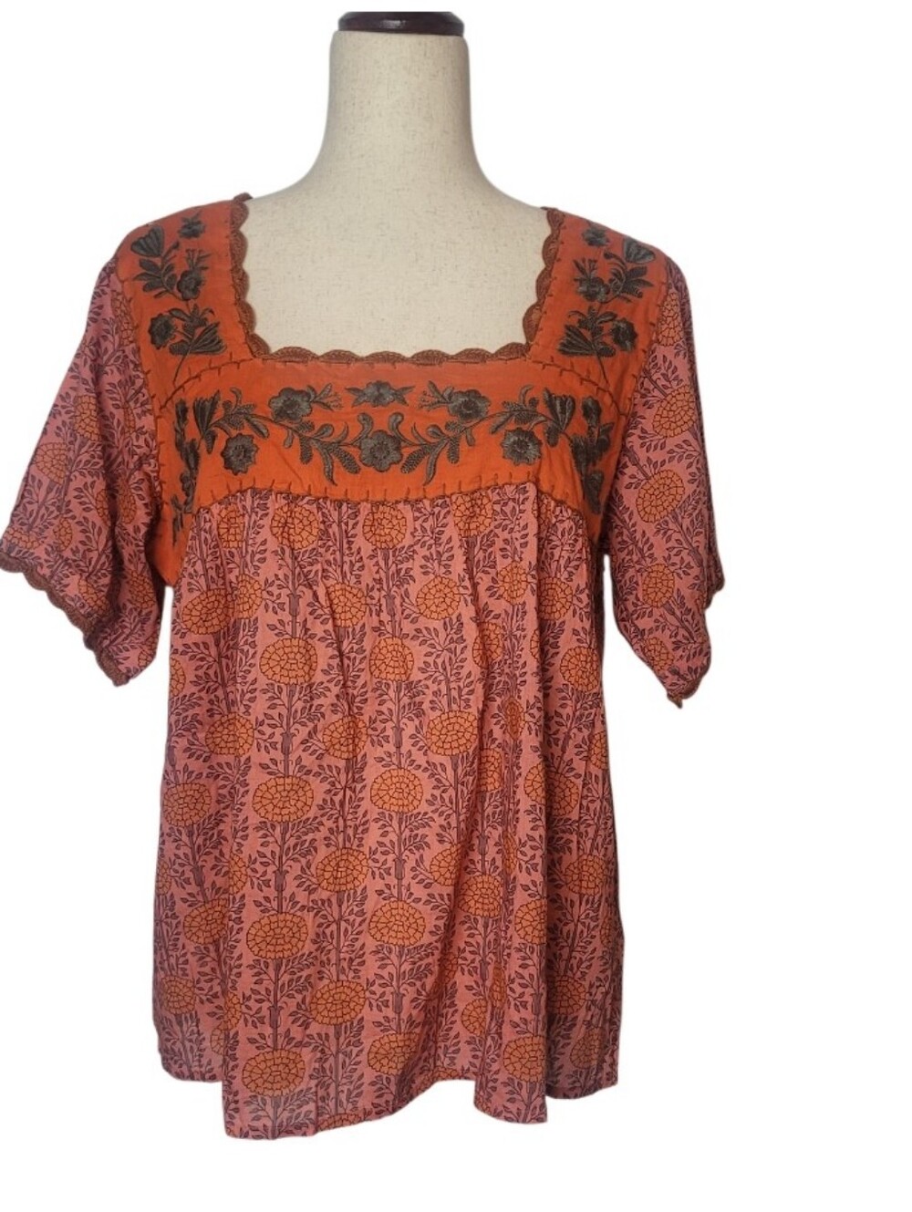 Sister Mary Embroidered Floral Top Boho Size Medium